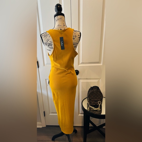 Lulus Mustard Yellow Button-Front Cutout Midi Dress - Picture 5 of 11